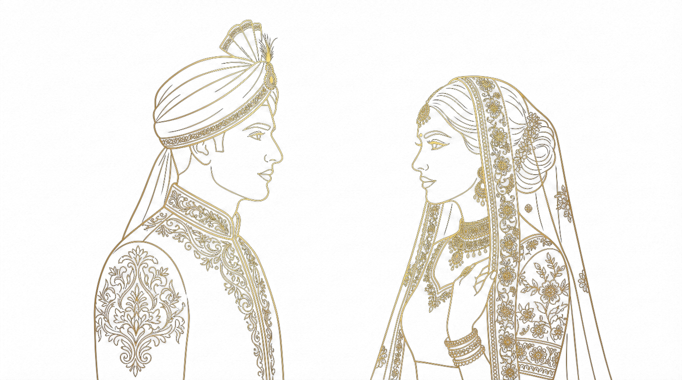 Almas Royal Couple Gold Line Art